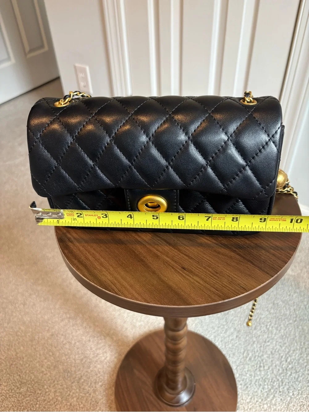Black Quilted Chain Shoulder Bag with Gold Hardware